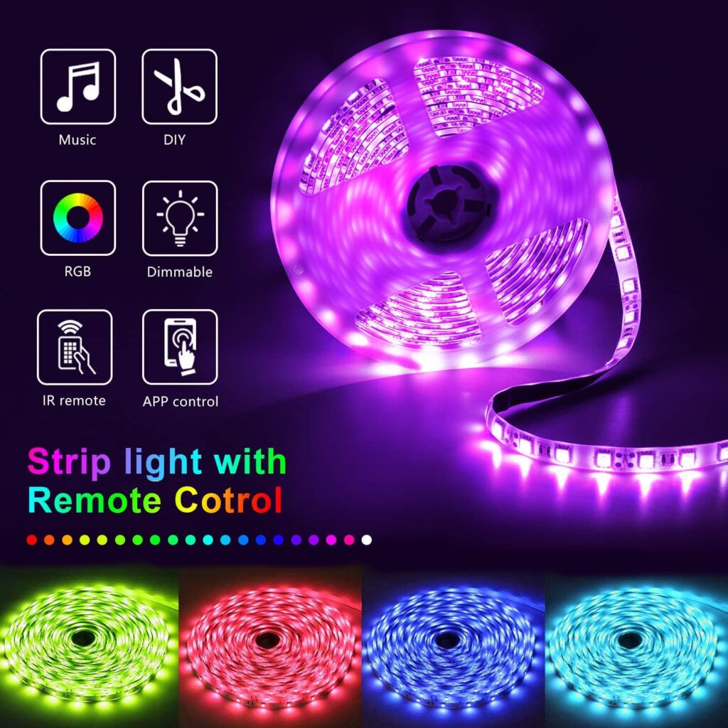 Nexillumi 50Ft Music Sync Color Changing LED Strip Lights with Remote